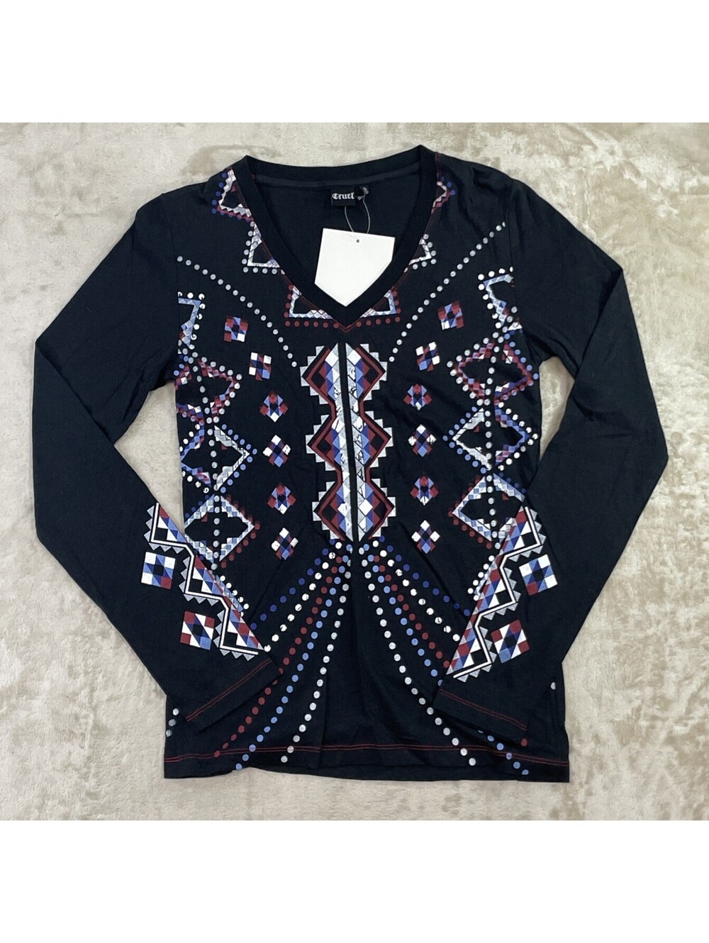 Cruel Denim Western Long-Sleeve Aztec/Geometric Top Womens Size S - Brand New!